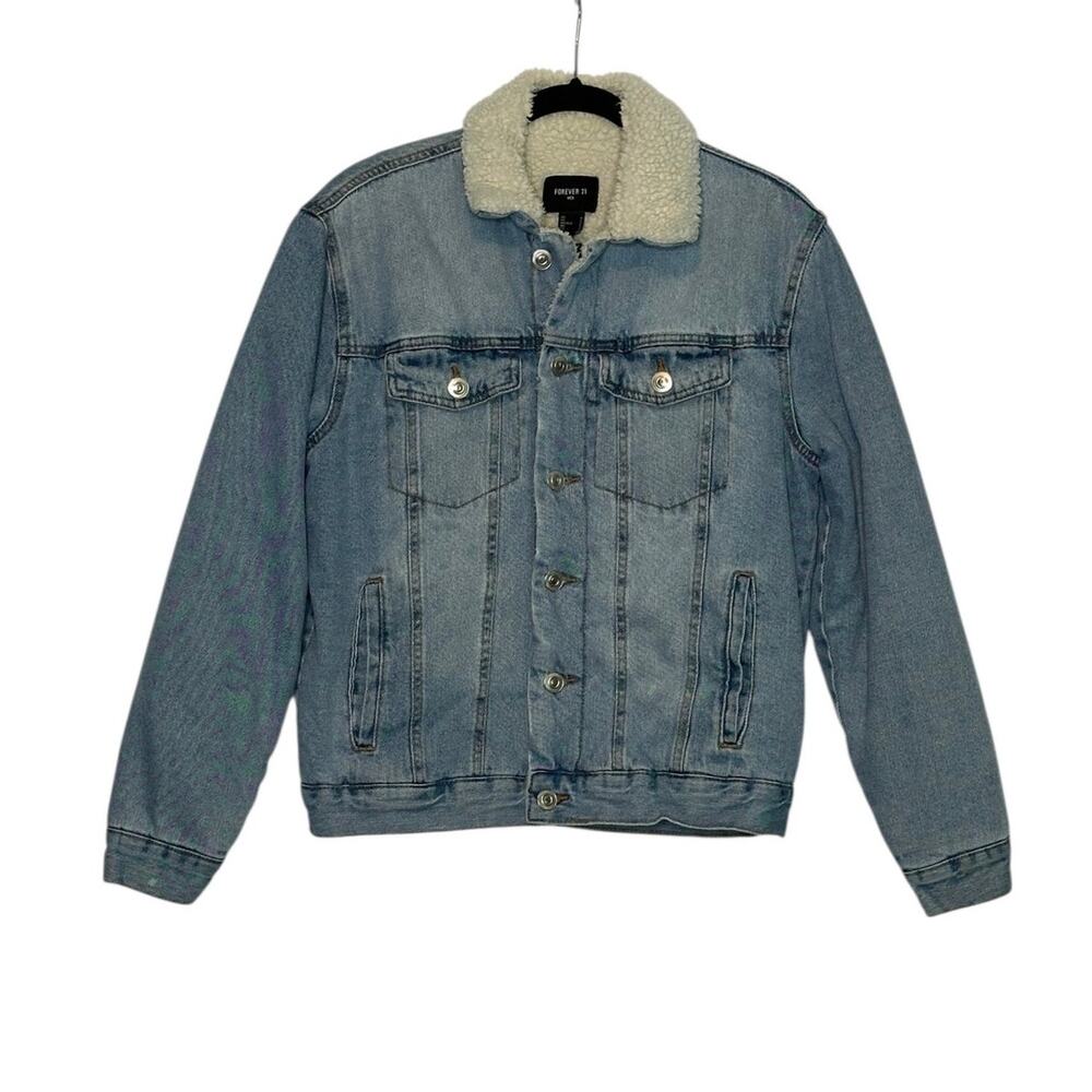 Forever 21 men Jean Sherpa lining buttoned jean jacket size S